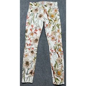 7 For All Mankind Jeans Womens 26 Ivory Floral Ankle Skinny 5 Pockets Stretch